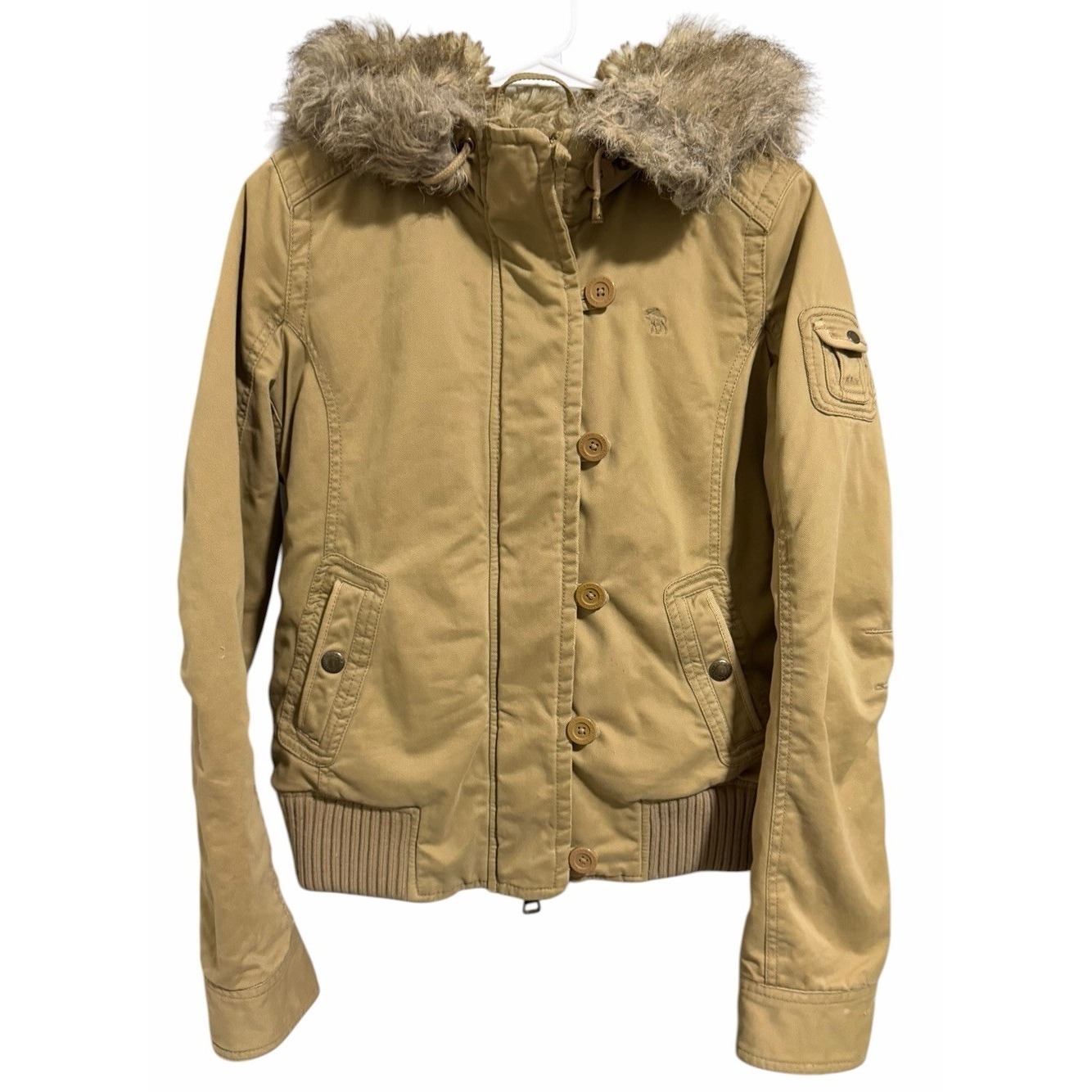 Vintage Abercrombie & Fitch Fur Lined Bomber Jacket Y2k Grunge Women's Medium